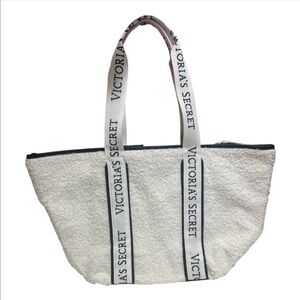 Victoria's Secret Cream Tote Bag with Striped Handles